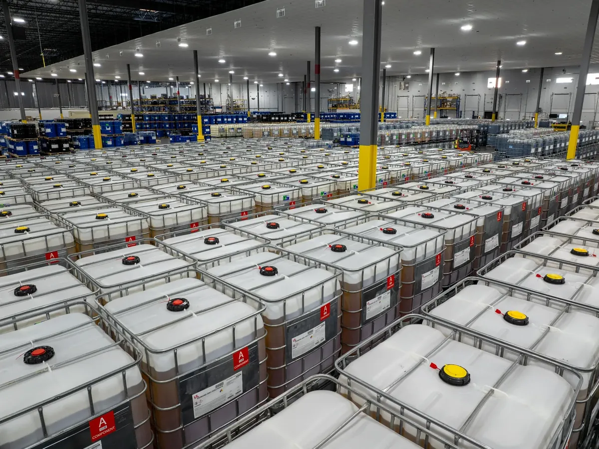 Storage of raw polyurea components at the Ultimate Linings manufacturing facility