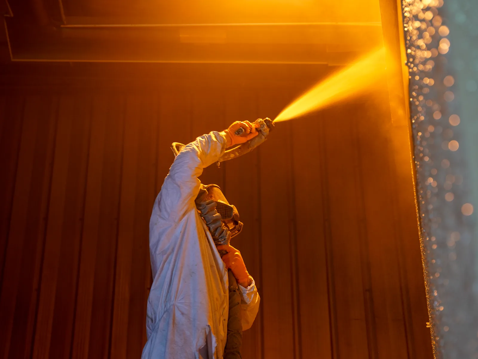 Technician spray-applying polyurea coating