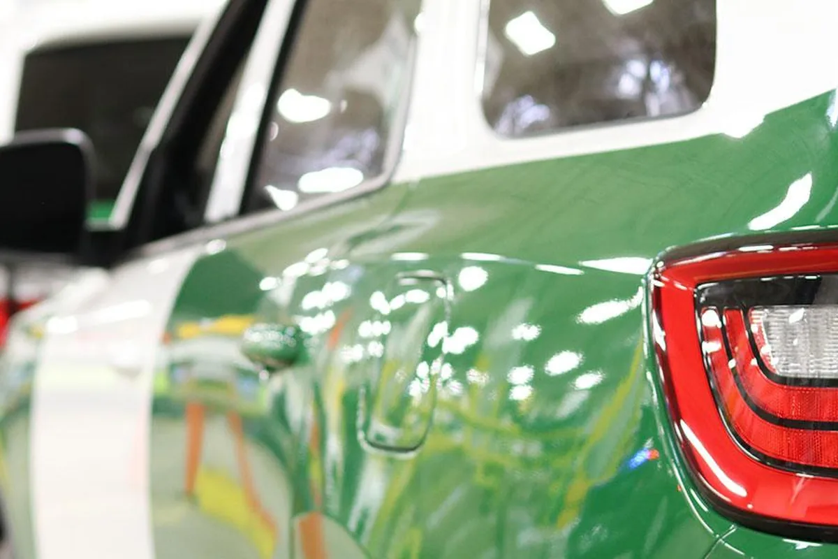 Close-up of a two-tone fleet vehicle finished with a GFX Solutions accessory installation