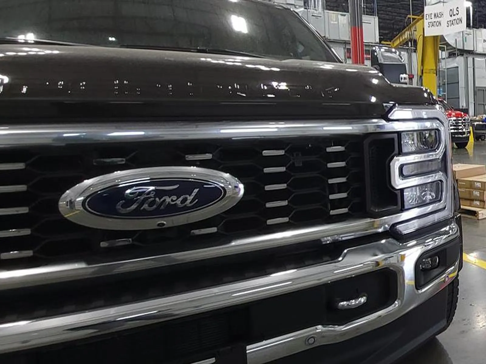 Ford truck on the GFX Solutions production line during final inspection